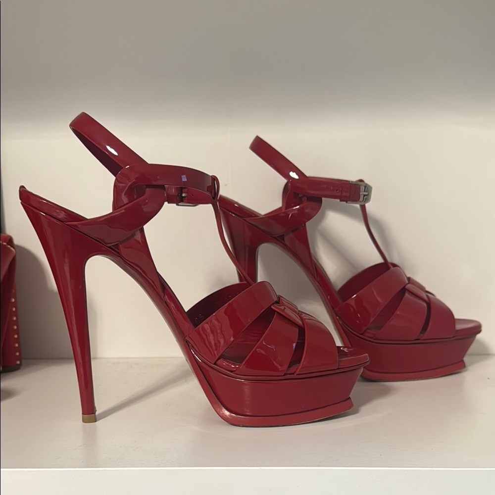 Yves Saint Laurent Red Strappy Platform Heels